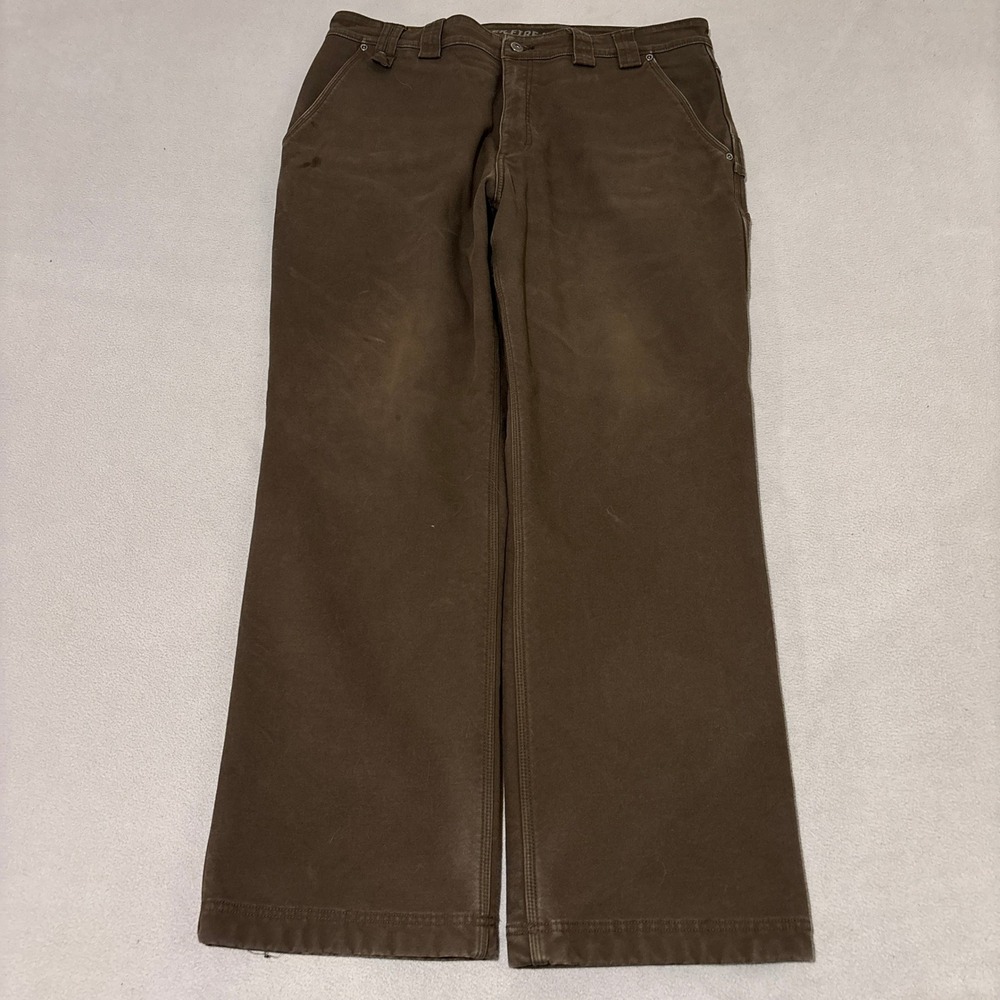 Duluth Trading Co Flex Fire Hose Fleece Lined Work Pants Brown 38x32 Relaxed Fit